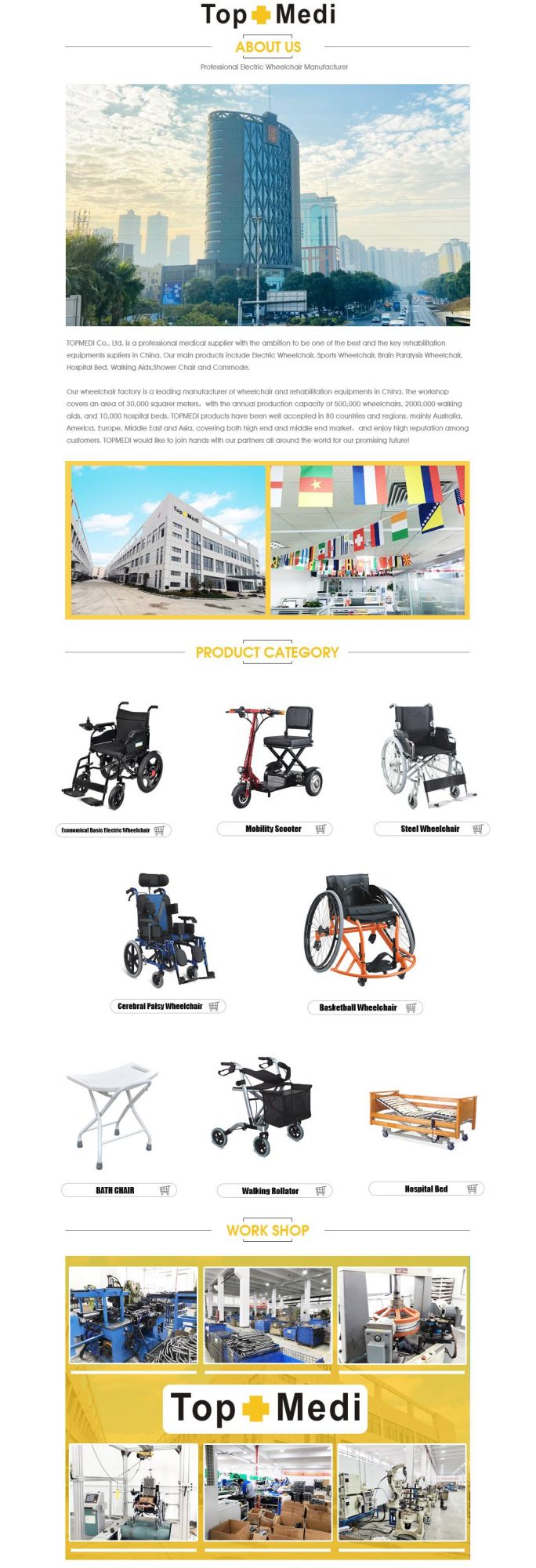 Non-Tilted Topmedi Carton Package 90X48X85 Cm China Electric Power Wheelchair
