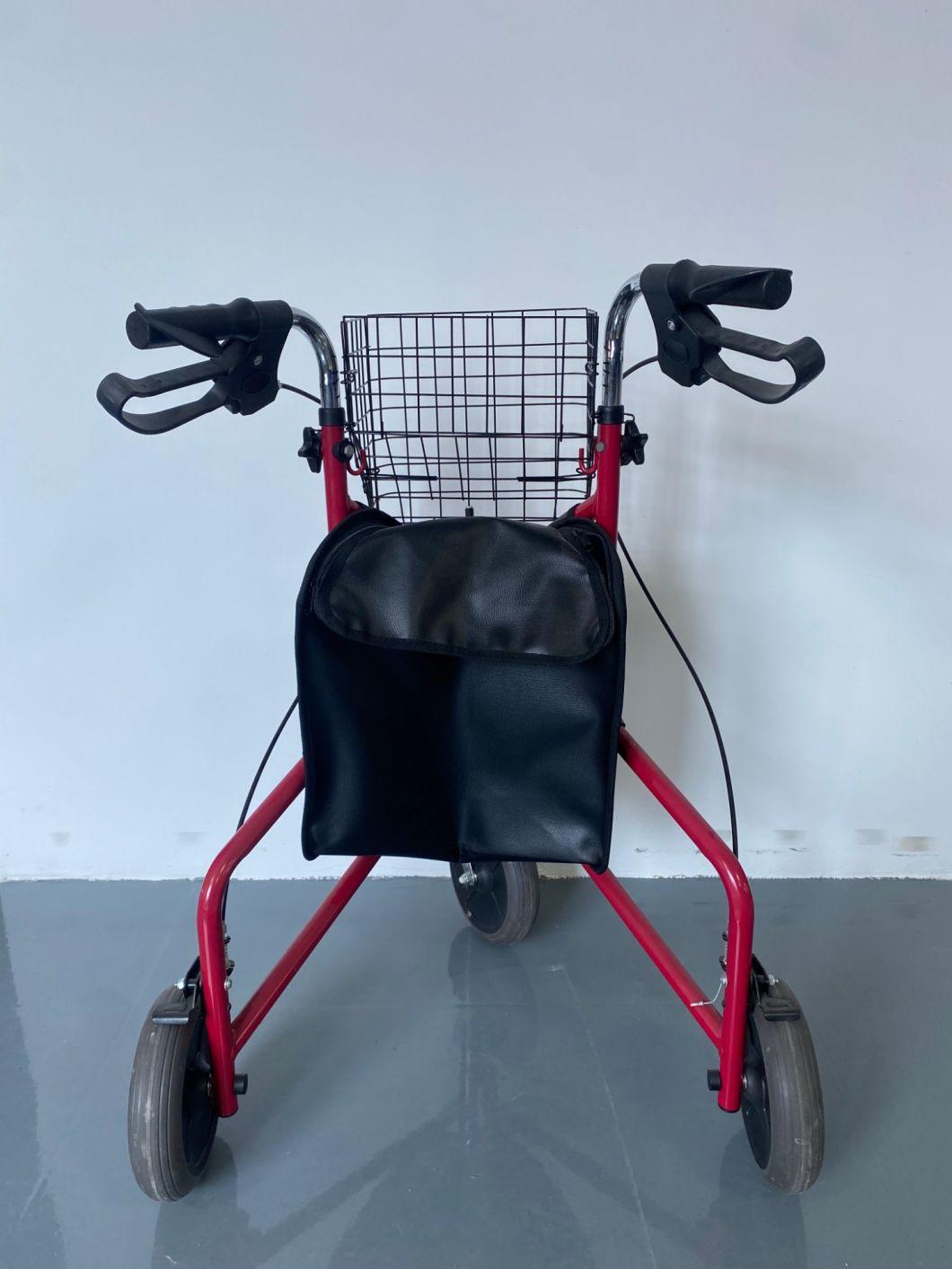 Rollator - Steel Frame Foldable 3 Wheel Walker, Carry-on Bag and Lockable Brakes Disabled Scooter