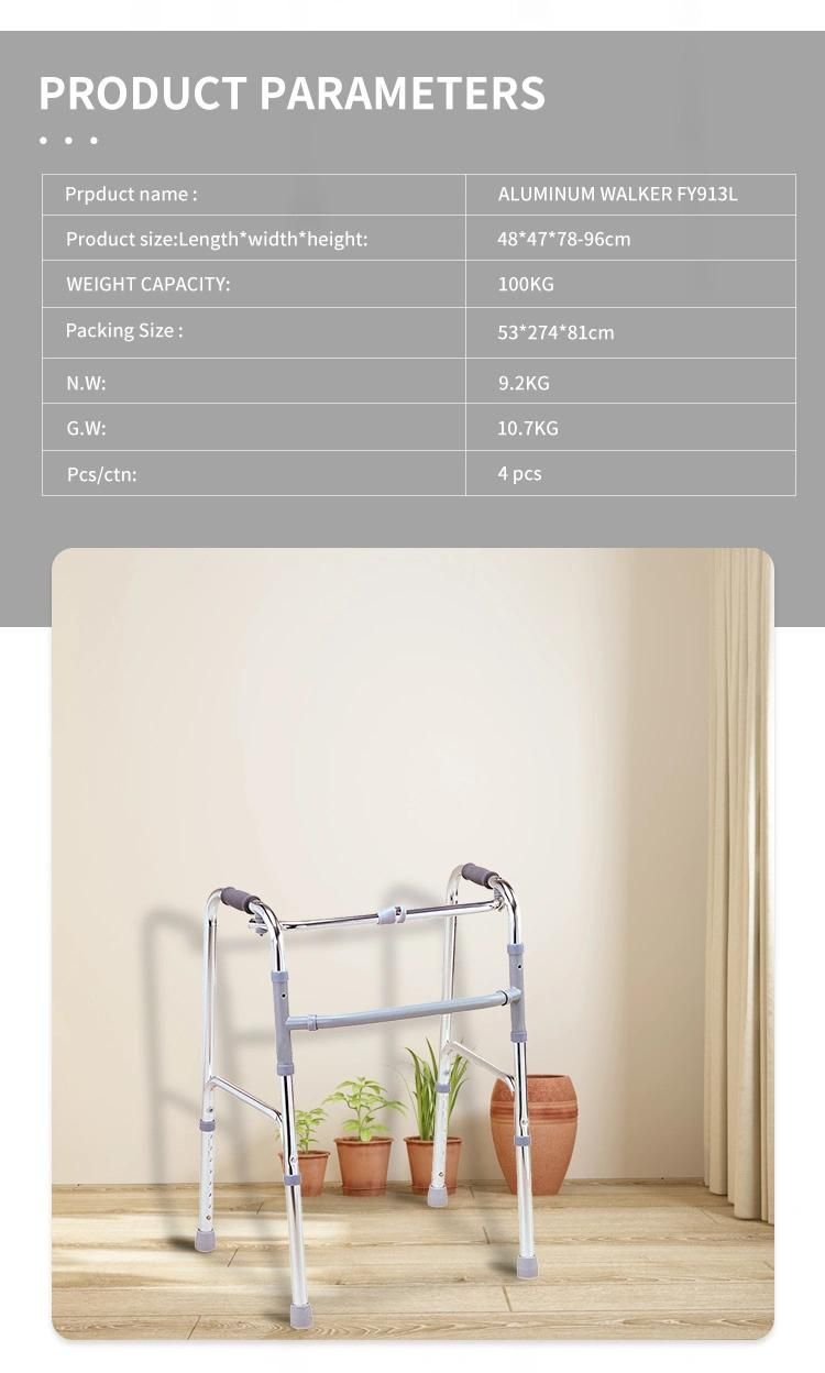 Medical Aluminum Foldable Walker with Height Adjustable Frame