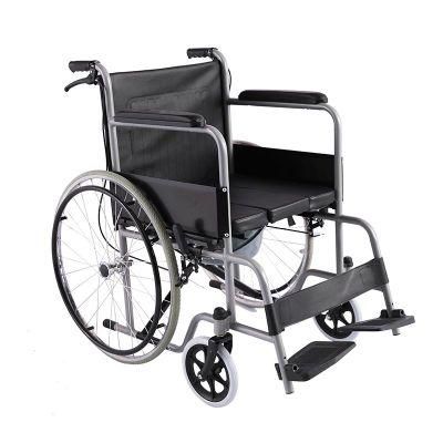 Folding Commode Toilet Wheelchair with Bepan for Disabled Stainless Steel Manual Wheel Chair