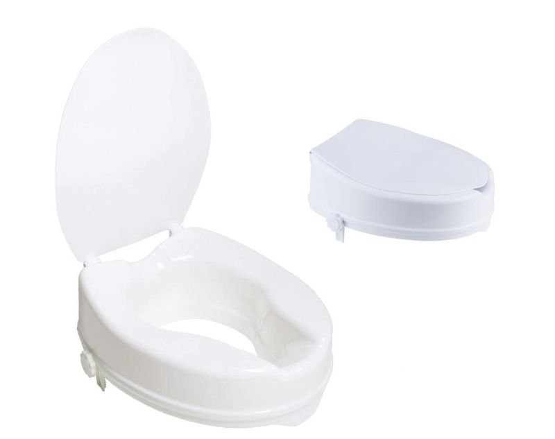 Commode Chair - Raised Toilet Seat with Lid, White, 2/4/6-Inches