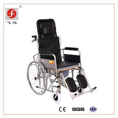 High Back Folding Reclining Commode Wheelchair with Toilet