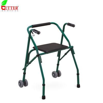 Blue Color Aluminum Walker Frame with Front Wheels, Padded Seat