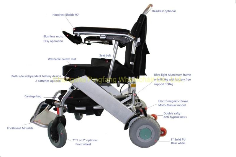 aluminum Alloy Lithium Battery Foldable Portable Wheelchair with Ce, ISO13485