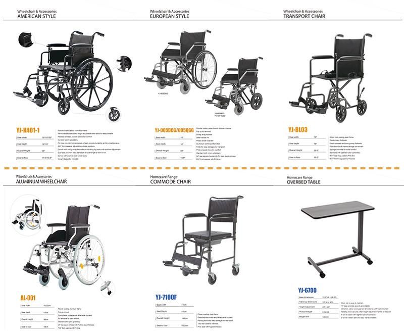 Aluminum Cheap Manual Wheelchair with Detachable Footrest