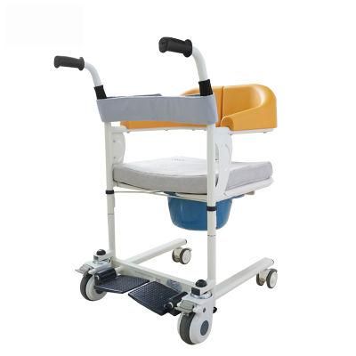 Manual Adjustment Lifting Wheelchair Commode Toilet Chair