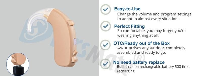 Digital Hearing Aids Bte G26rl Rechargeable & Noise Cancelling Hearing Amplifiers with One Touch Volume Control