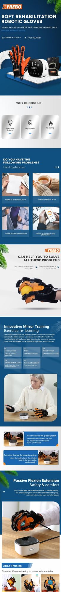 New Design Hand Therapy Stroke Hand Fingers Training Robotic Hand Gloves Rehabilitation