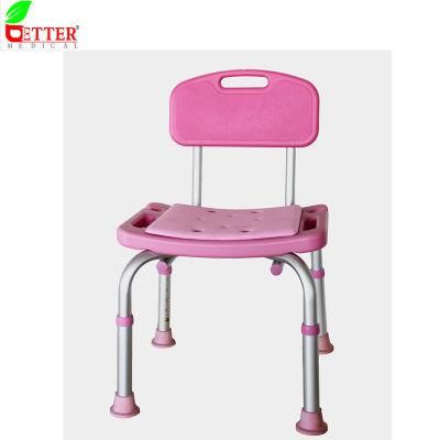 Pink Color Aluminum Shower Chair with Padded Seat and Backrest