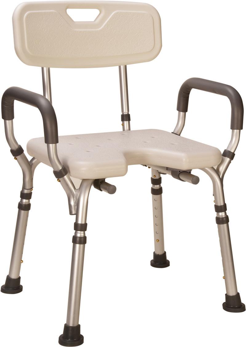 Tool Free Aluminum Anodized Shower Chair with Padded Armrest, Backrest and U-Shape Seat
