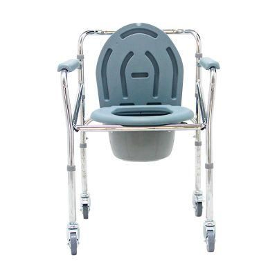 Elderly Commode Chair Handicapped Medical Bath Chair Bathroom Shower Seat Toilet Chair Commode with Two Wheels