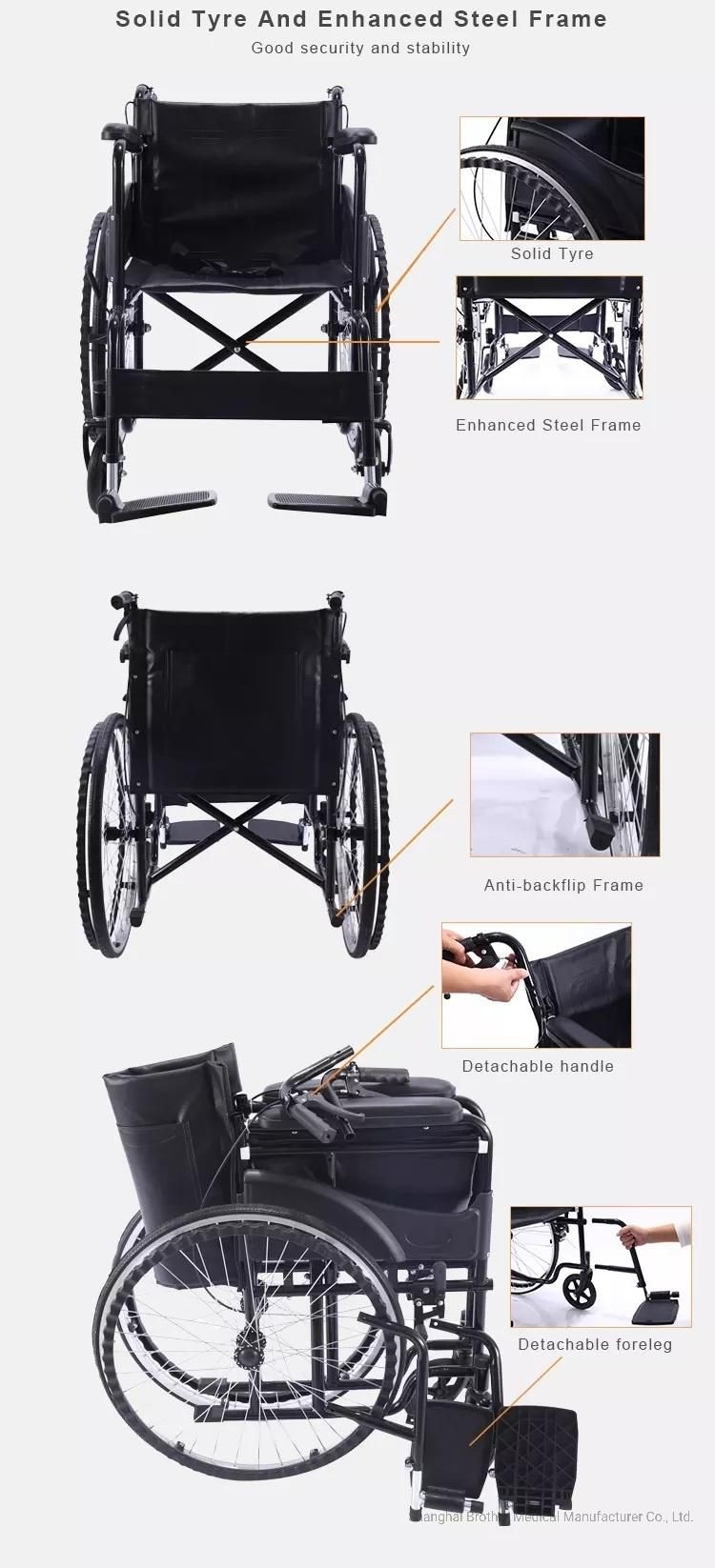 Basic Manual Steel Powder Coating Frame Wheelchair for Disable