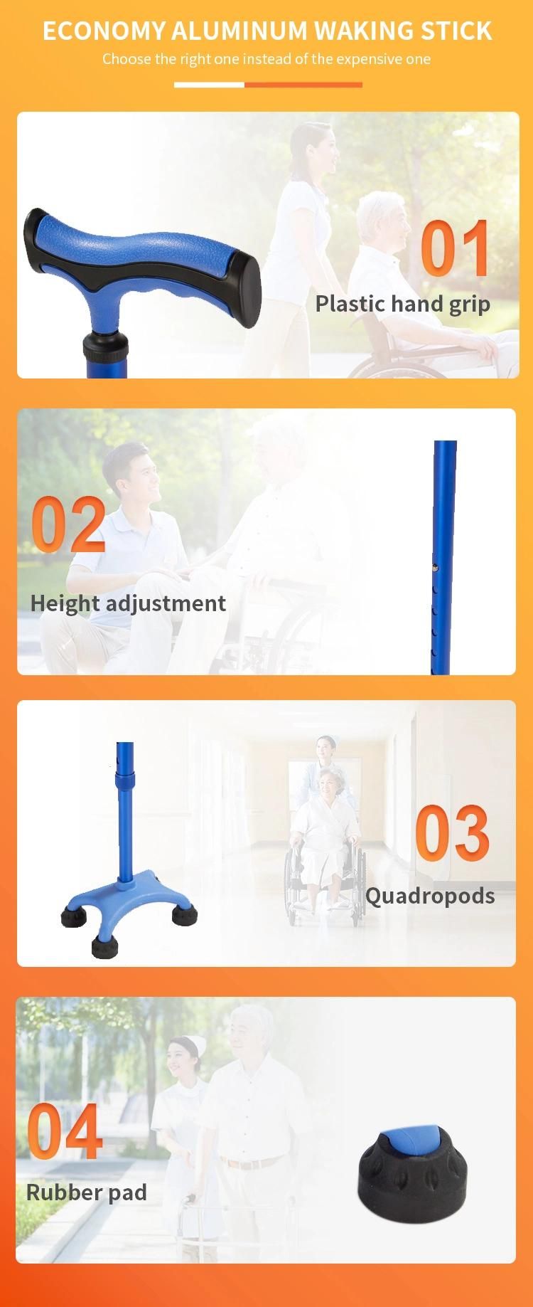 Adjustable Height Foldable 4 Four Legs Walking Stick Elderly Aluminum Lightweight Portable Quad Cane Small Base