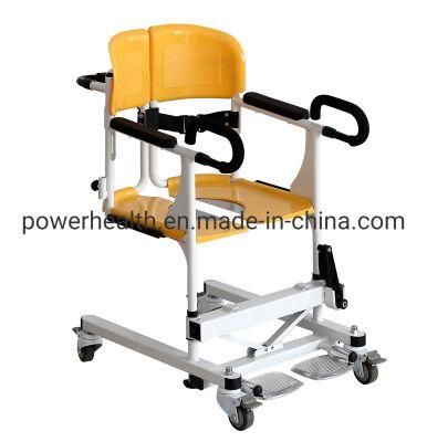 Manual Patients Transfer Lift Chair with Wheels Medical Shift Machine with Commode Toilet for Disabled Elderly