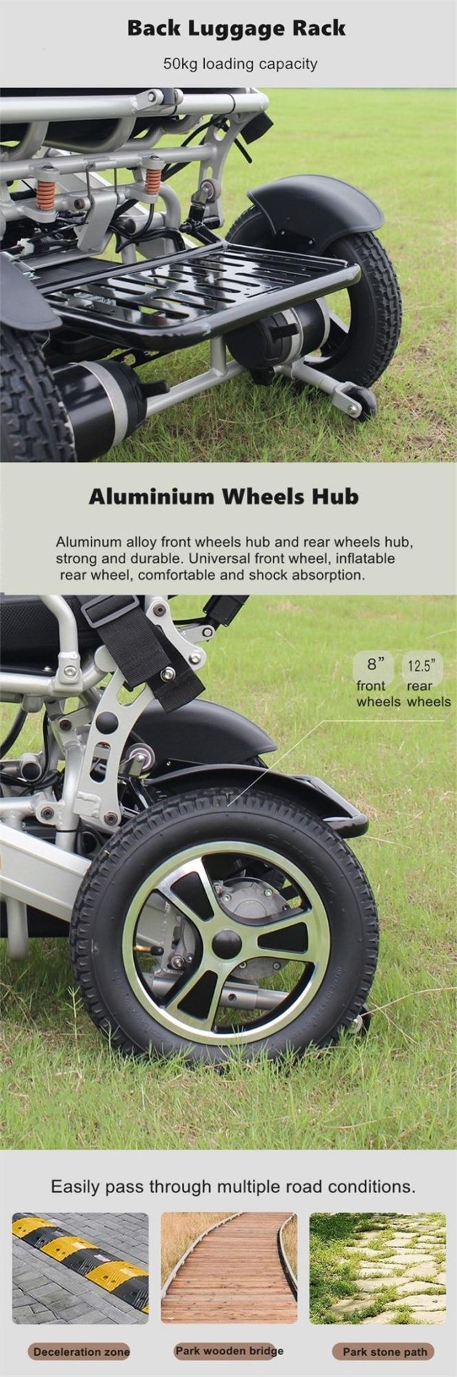 12.5 Inch Auto Adjusting Backrest Fauteuil Roulant Electrique Folding Electric Power Wheelchair