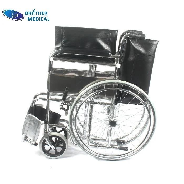Hospital Chromed Steel Toilet Commode Chair Wheelchair with ISO 13485 Approved