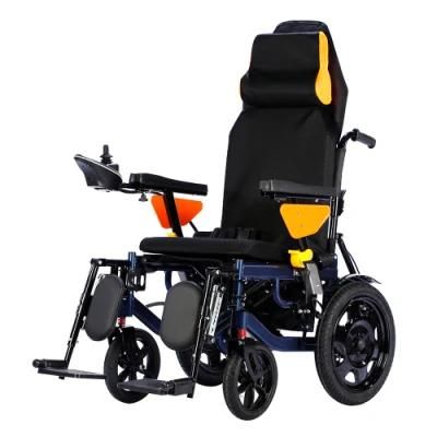 High Quality Motor Folding Handicapped Electric Lightweight Wheelchair Manual Reclining with Brush Motor 500W and 12ah Lead-Acid Battery