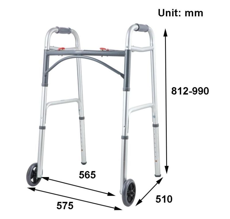 Rollator Walker Arc Shape Dual Button Folding Walker with 2 Wheels