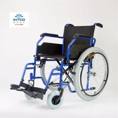 Medical Equipment Steel Folding Manual Mobility Wheelchair with Mountain Tires