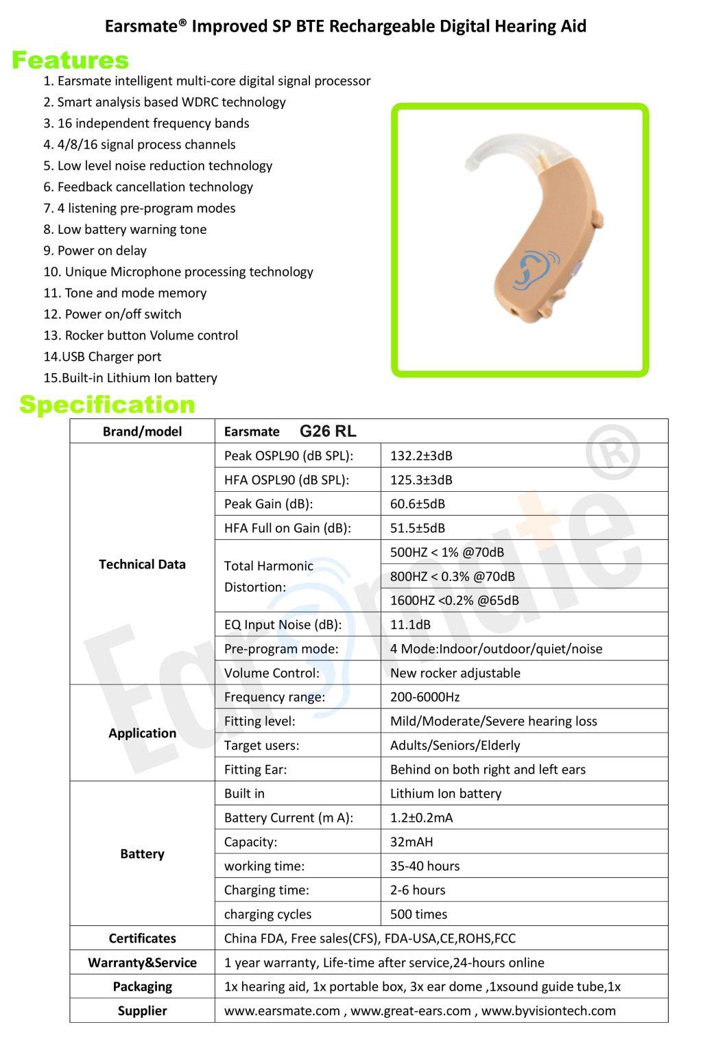 Rechargeable Bte Digital Hearing Aid for Elderly Hearing Loss (G26RL)