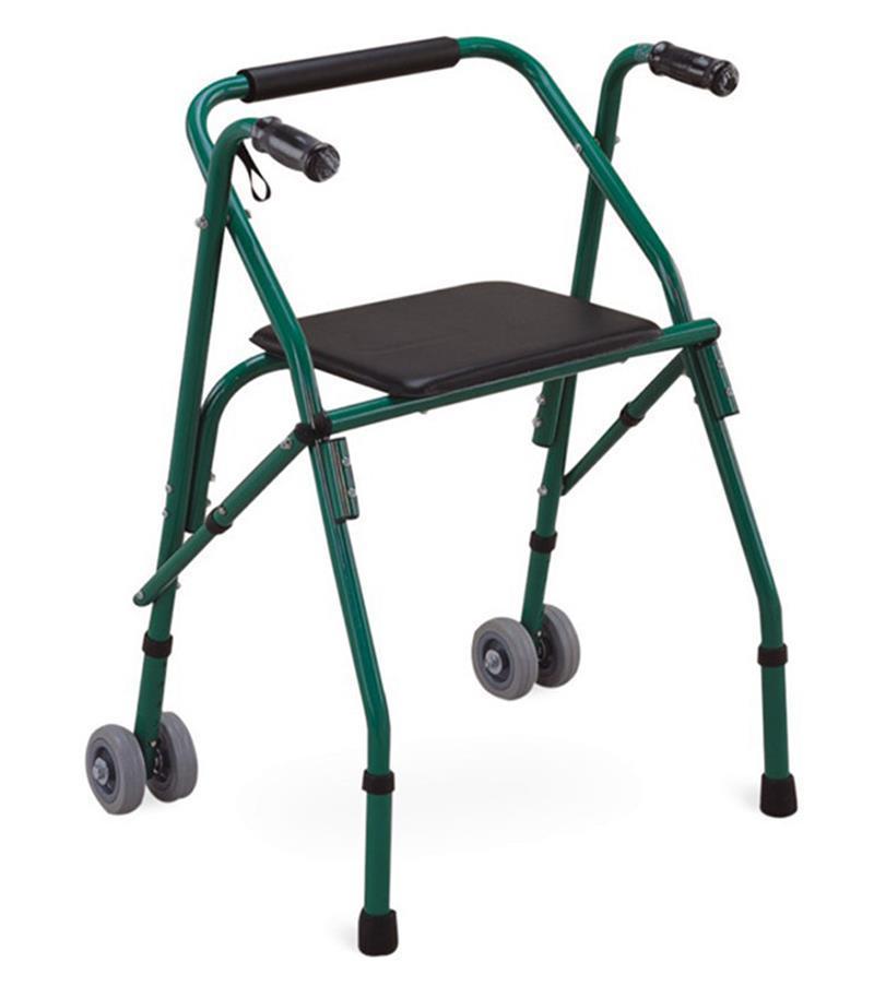 Blue Color Aluminum Walker Frame with Front Wheels, Padded Seat