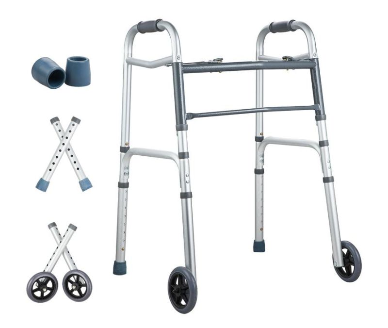 Rollator Walker Dual Button Kd Folding Alumlinum Walker with 2 Wheels