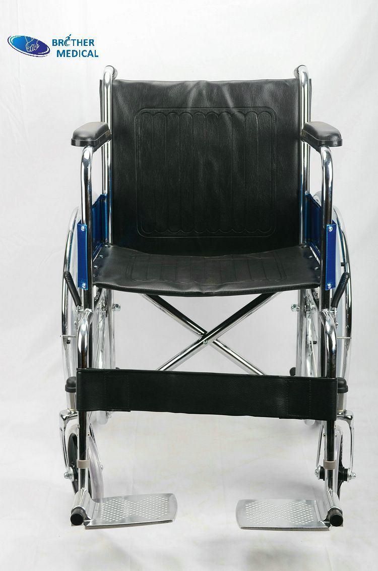 Chromed Steel Frame Adults Lightweight Manual Wheelchair with Backrest