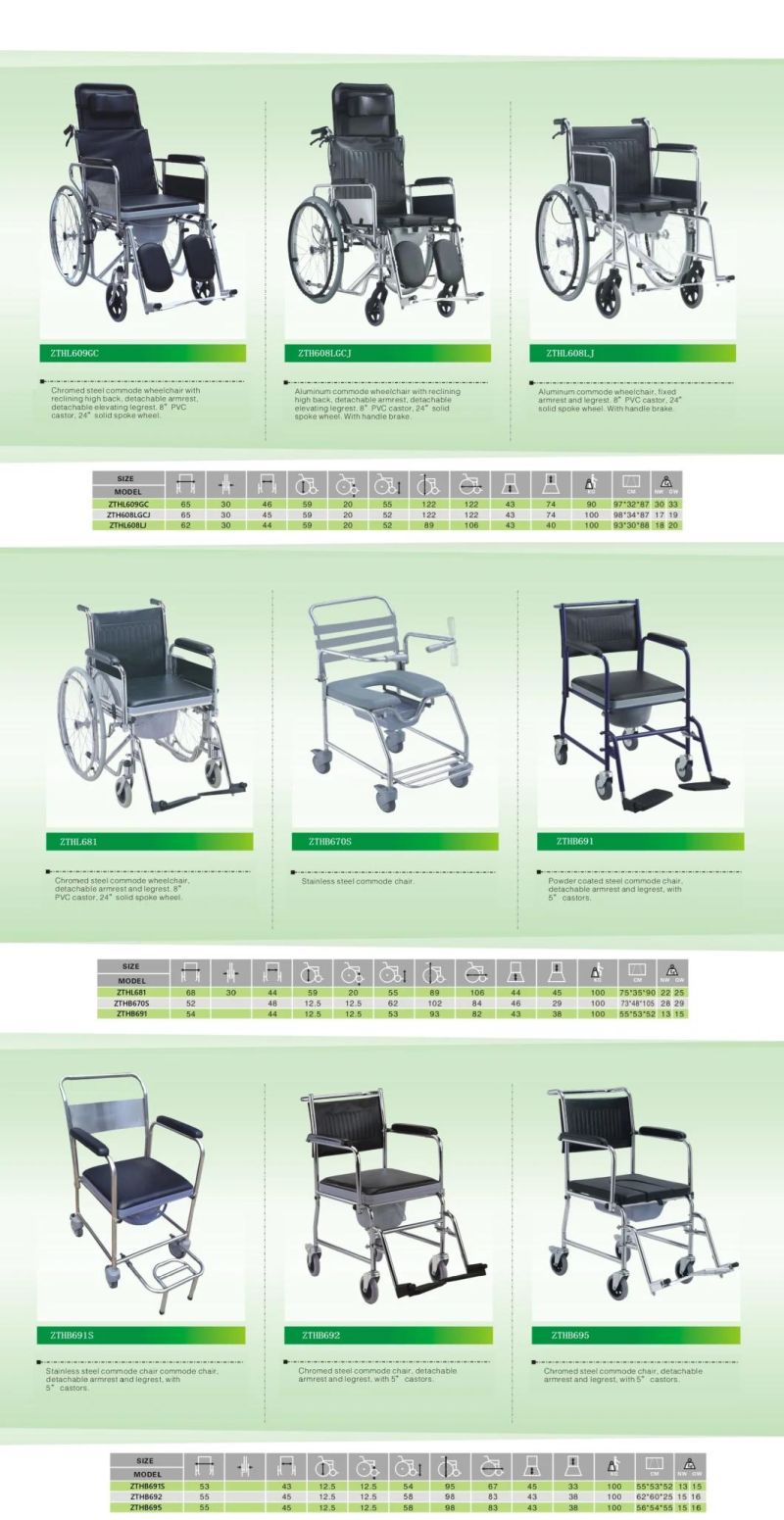 Antiskid Height Adjust Lightweight Commode Toilet Chair Elderly/Disable Patient People Rehabilitation Products Steel Nursing Safety Seat with Home Care