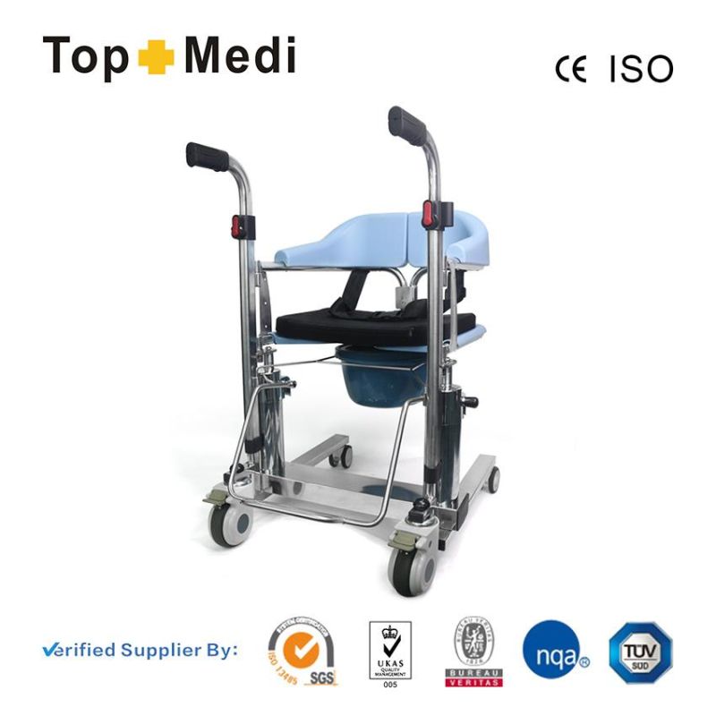 China Topmedi CE Approved Stainless Steel Transfer Commode Wheelchair