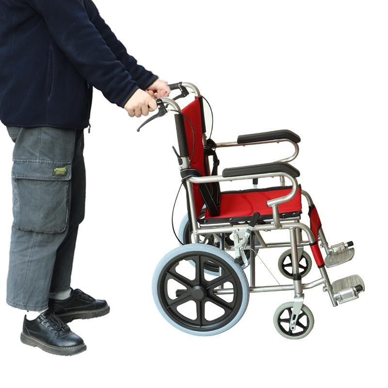 Red Aluminum Alloy Adjustable Foldable Manual Wheelchair