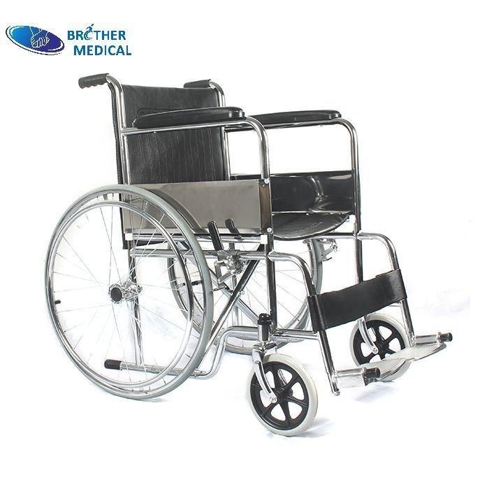 Chromed Steel Frame Adults Lightweight Manual Wheelchair with Backrest