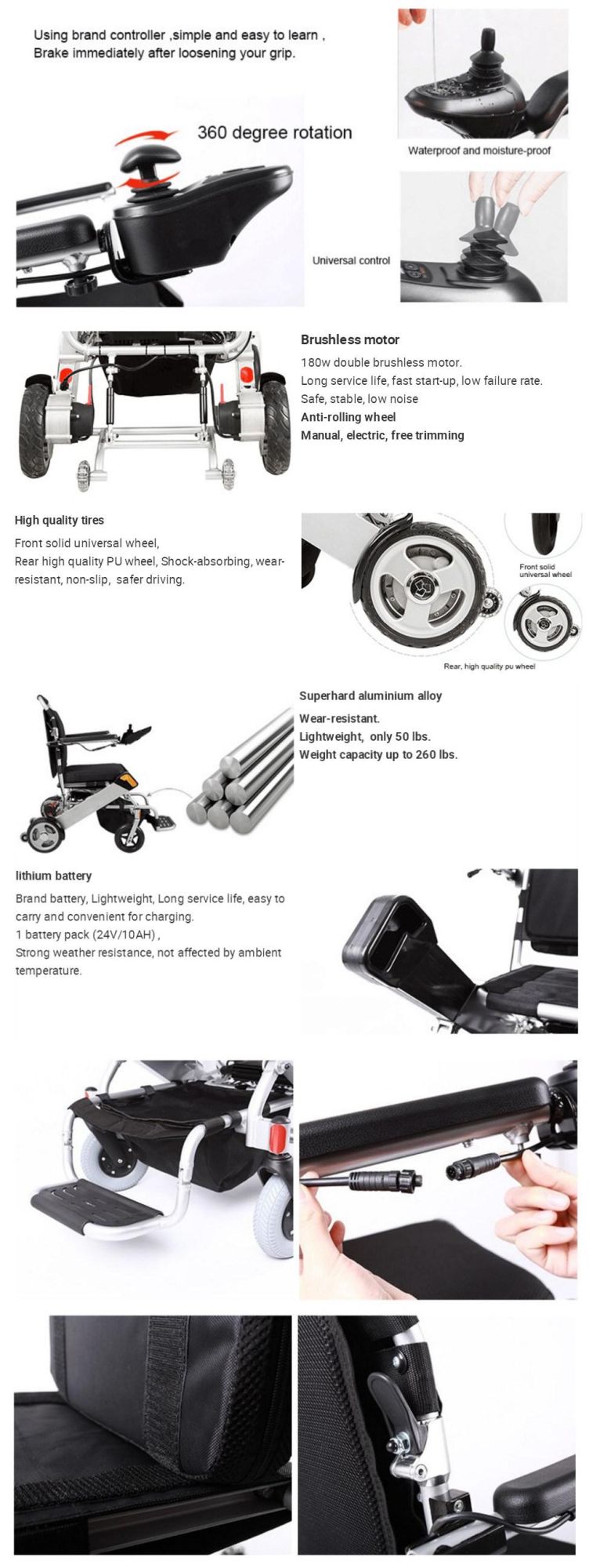 Fashionable Rehabilitation Equipment Aluminum Alloy Portable Foldable Electric Power Wheelchair China Factory Wholesale