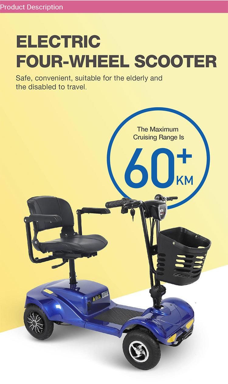 Hot Selling Four Wheels Folding Disabled Electric Mobility Scooter with Single Seat