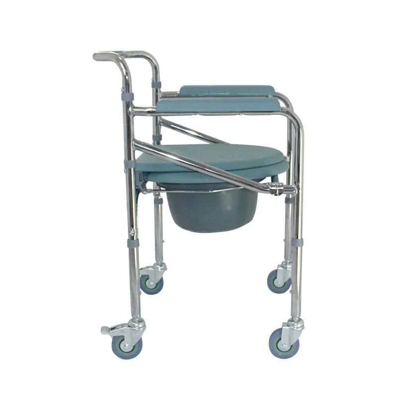 Mn-Dby001 Nursing Moving Shower Commode Chair Multifunction Manual Commode Chair for Older