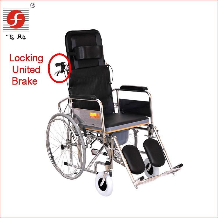 Disabled Elderly Portable Full Lying Pulley Toilet Chair, Basin Bedpan Steel Wheelchair