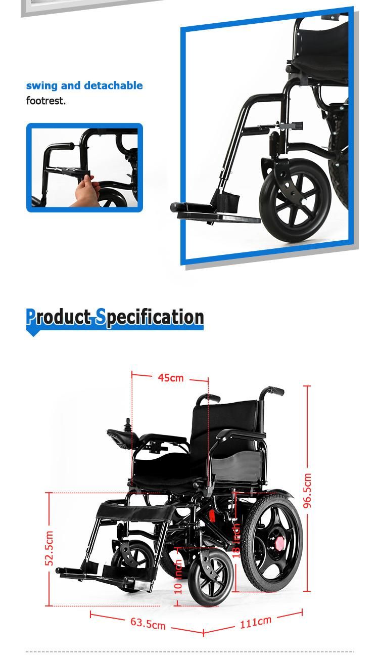 Folding Steel Frame Powered Electric Wheelchair for Handicapped and Elderly