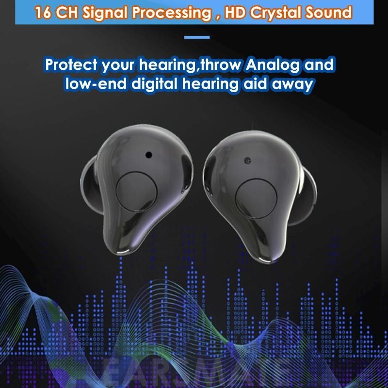 Smart Wireless in Ear Bluetooth Hearing Aids Rechargeable Digital Hearing Sound Amplifier for Deaf Adults and Seniors Hearing Loss Assist 2 Packed Earsmate E16