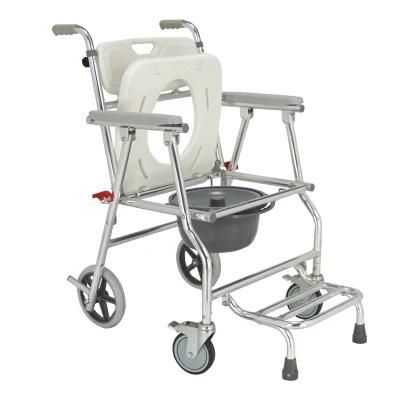 Height Adjustable Aluminum Folding Bathroom Shower Chair Commode with Wheels