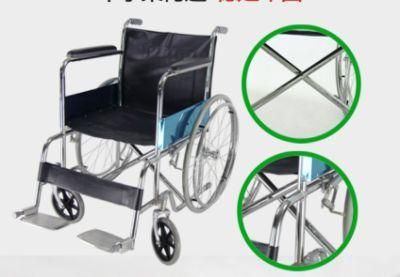 High Quality PU Leather Chrome Frame Lightweight Folding Steel Manual Wheelchair with Storage Bag for Disabled People