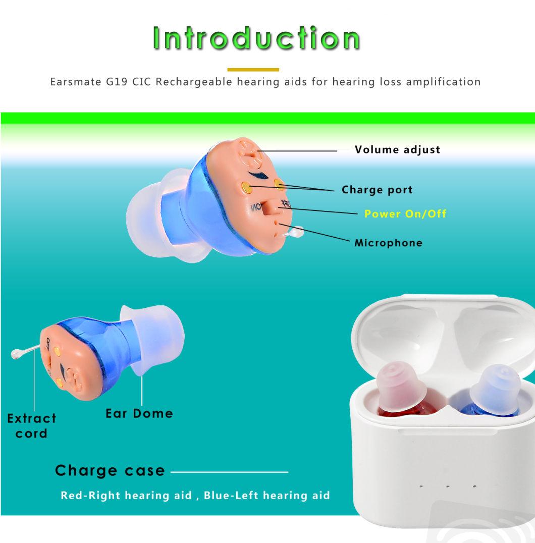 Packed a Pair 2 Wireless Fitting for Hearing Aids Rechargeable Sound Amplifier Invisible in Deaf Ear Right and Left Canal Cic Aids Earsmate G19