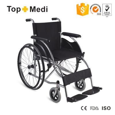 Foldable Tranist Lightweight Steel Wheelchair with Chromed Steel Frame