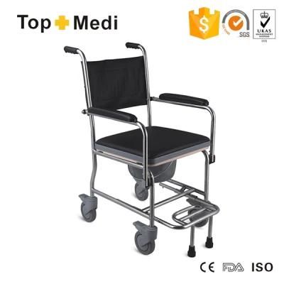 Lightweight Foldable Stainless Steel Commode Wheelchair with Pedal Locking
