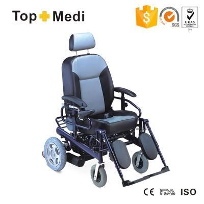 High End PU Seat Electric Steel Wheelchair with Reclining Back