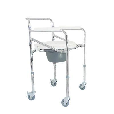 Hospital Medical Folding Steel Toilet Chair Commode with Wheels