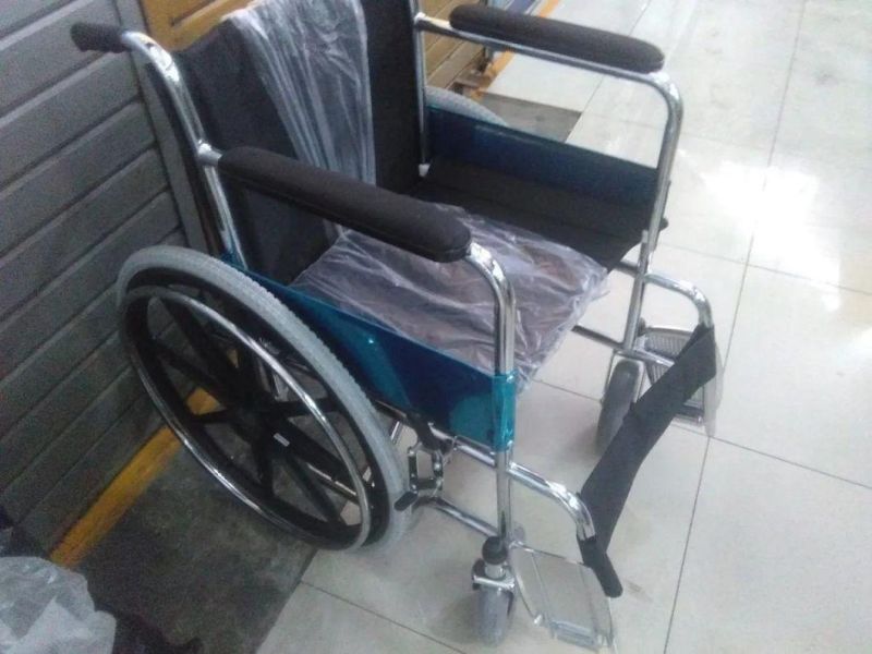 Medical Equipment Cheap Price Basic Steel Wheelchair with Fixed Footrest