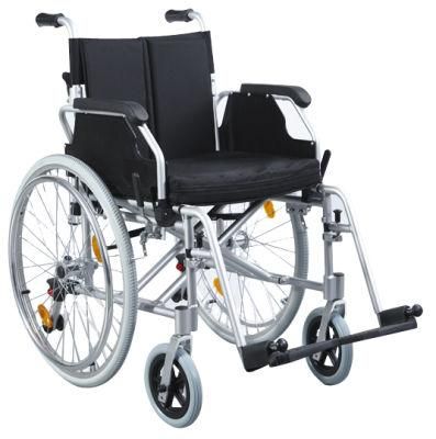 Foshan Good Sales Manual Drop Back Handle Health Elderly Flip up Armrest Detachable Footrest 24&quot; PU Wheel Aluminum Wheelchair