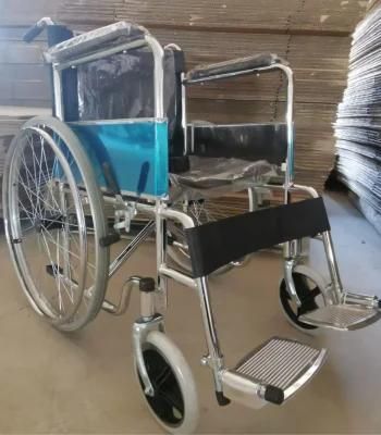 China Top Sale Chrome Standard Basic Steel Manual Portable Handicapped Wheel Chair