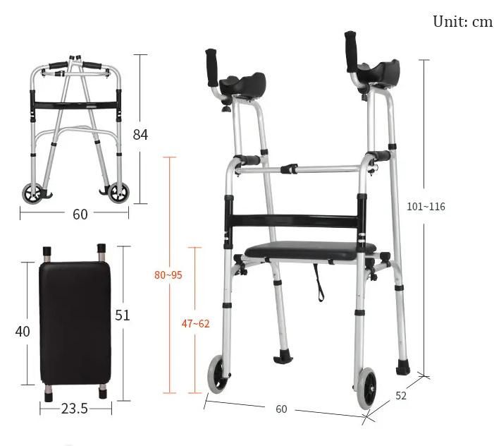 Rollator Walker Foldable Forearm Support Aluminum Walker with Wheels