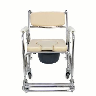 Folding Aluminum Commode Chair with Wheels for Elderly