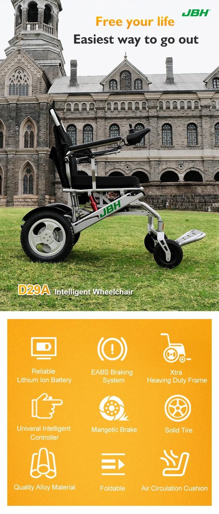 Safe and Comfortable Disabled Use Foldable Electric Wheelchair Jbh D29A
